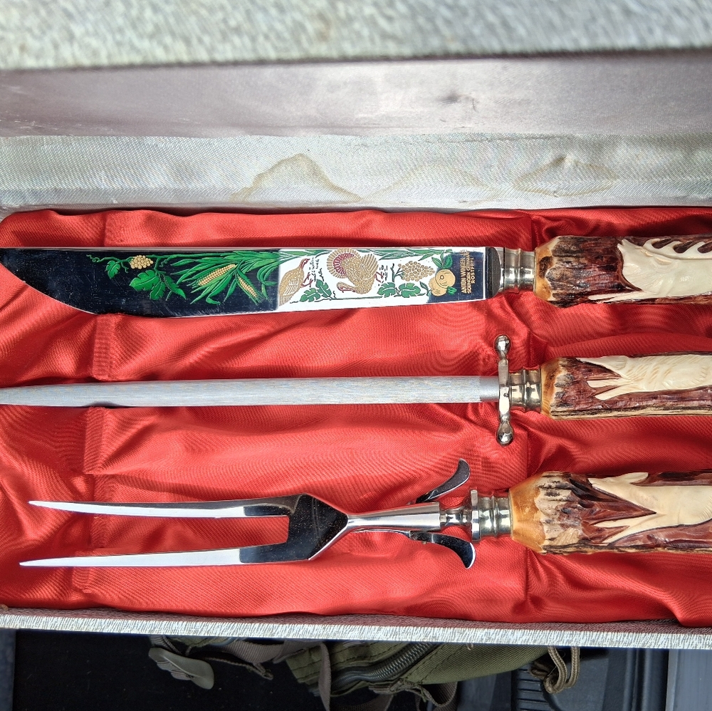 Decorative Carving Set with Antler Handles